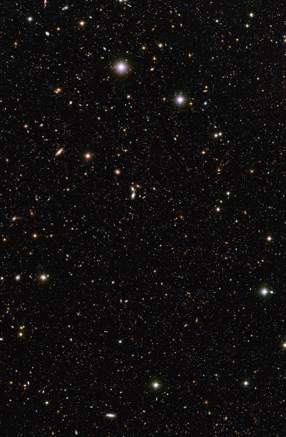 Chandra-Deep-Field-South_A-Pool-of-Distant-Galaxies_7Nov2008(U+V),Archive(R)_VLT- VIMOS_MPG-ESO2.2mWFI_ESO-M-Nonino,P-Rosati+GOODS_eso0839a_990w