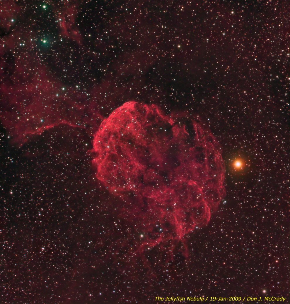 IC443 supernova remnant The Jellyfish Nebula in Gemini exploded 30,000 yr ago. Shock wave impacted on dust and gas - RGB - Don J McCrady_3227773708_c3a9891a8d_o_990w